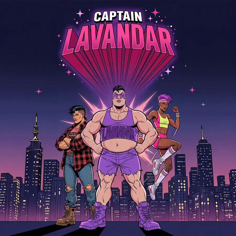 Key art: the trio posed on a rooftop against the night skyline.